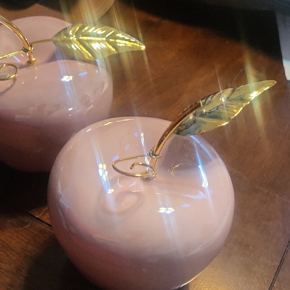 Gold Leaf Pink Ceramic Apple Decor